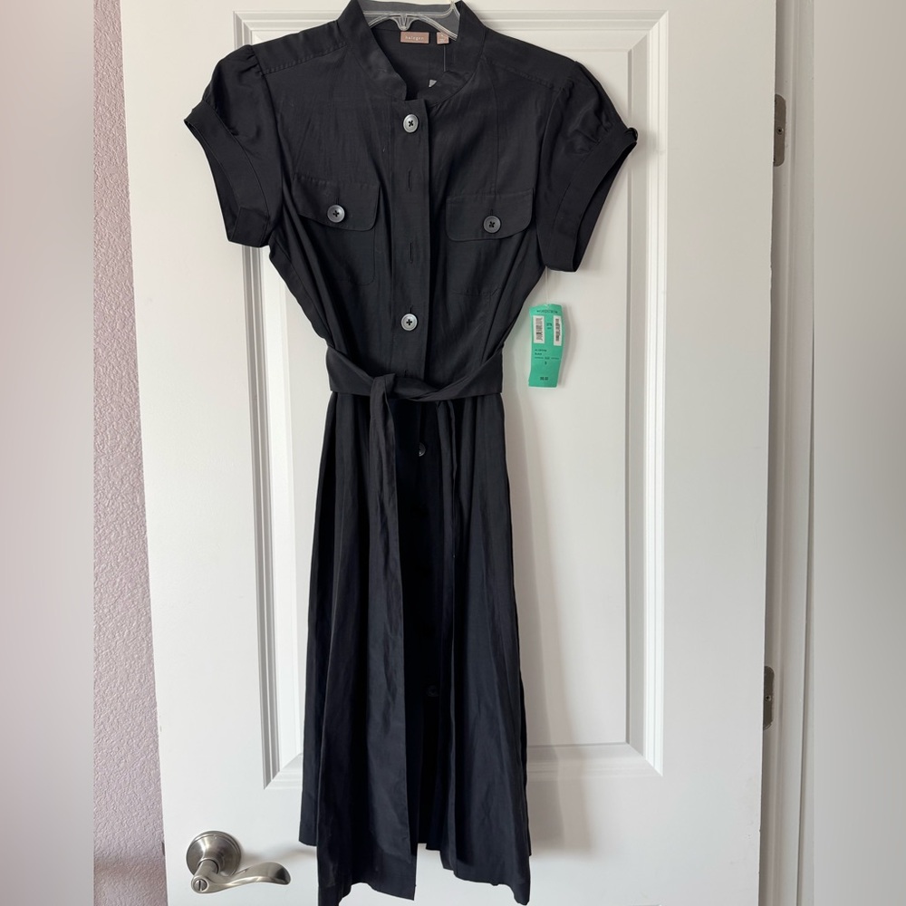 Halogen Black Button-Up Dress with Belt